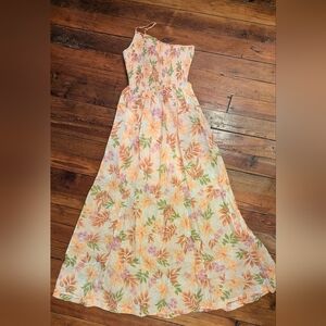 Floral Maxi Dress with Orange and Green Accents